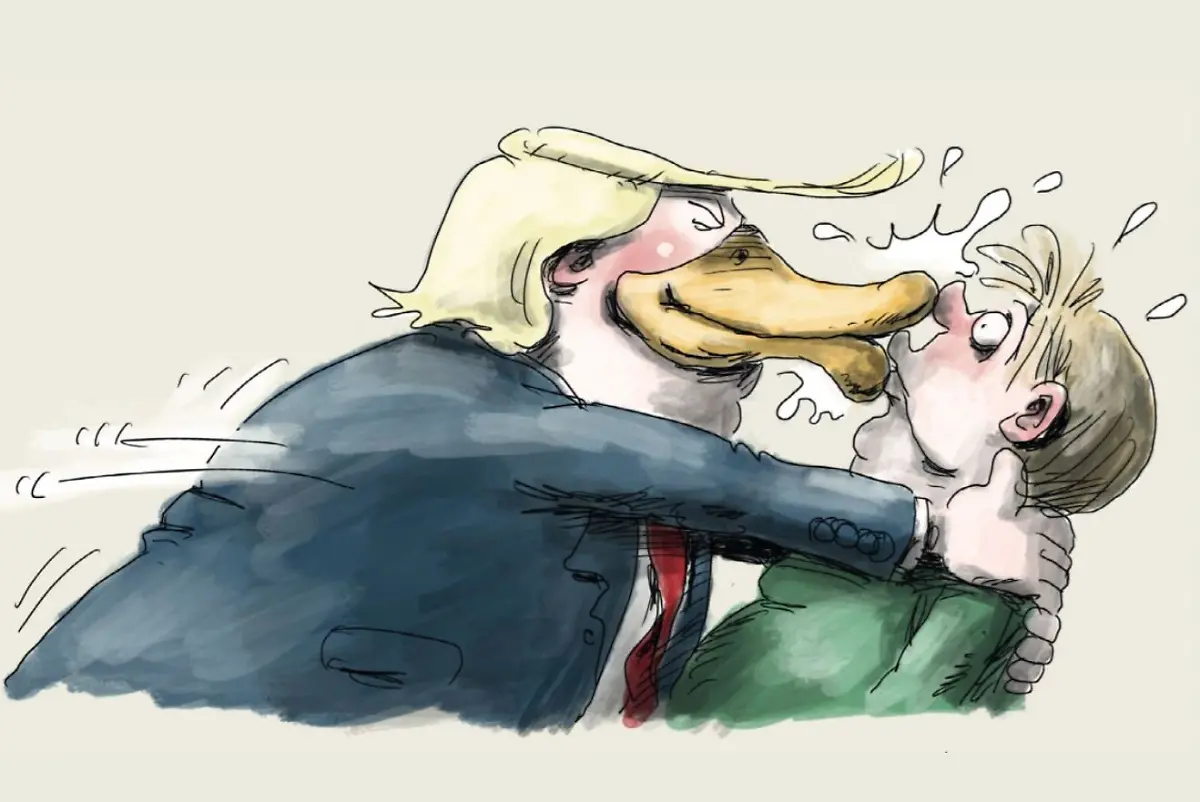 Donald-knutscht-Merkel