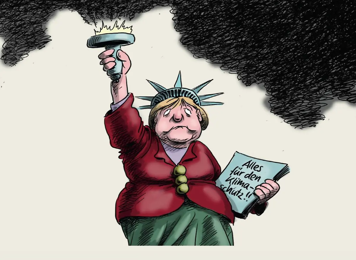 Merkel-Freiheitsstatue-Klimaschutz