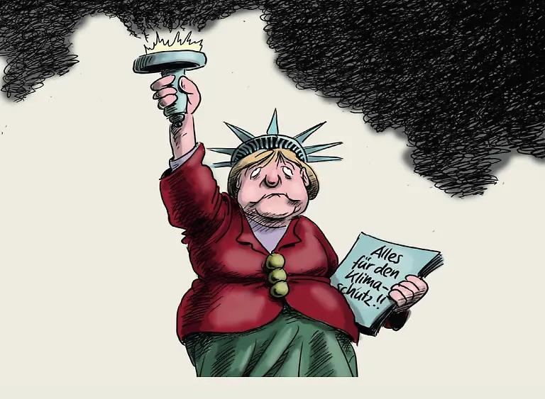 Merkel-Freiheitsstatue-Klimaschutz