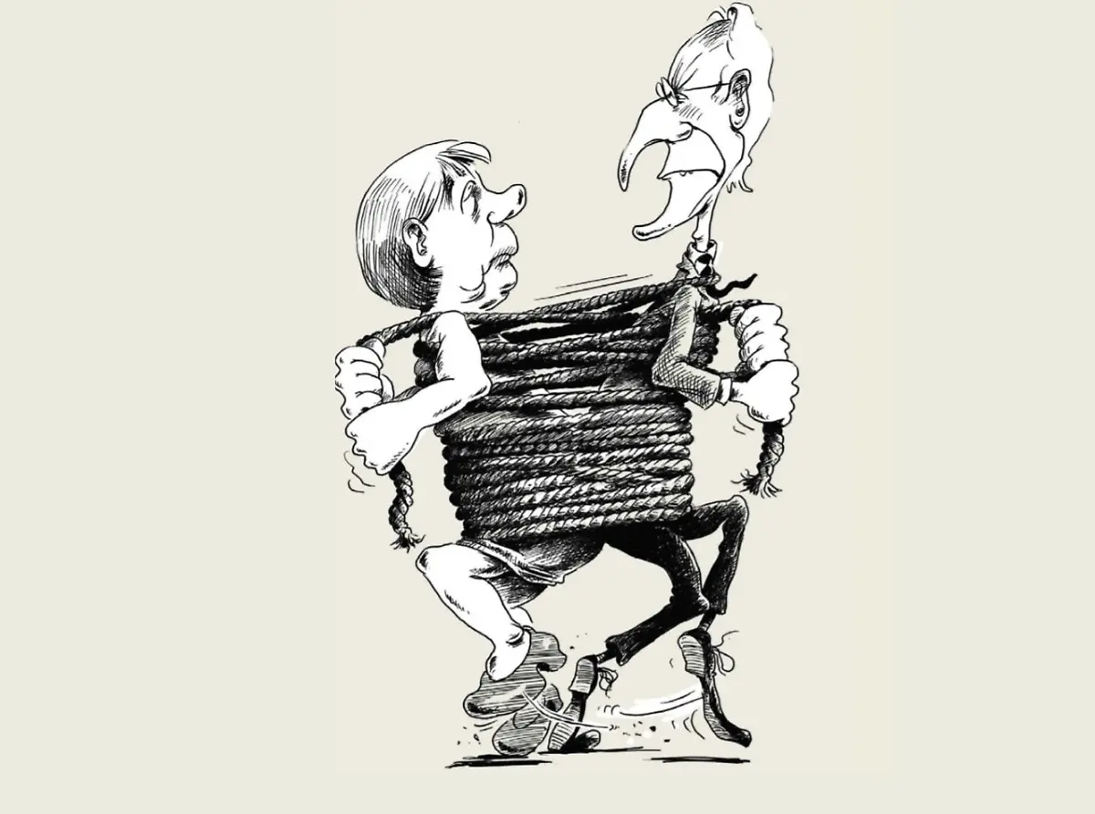 Stoiber-Merkel-aneinander-gefesselt