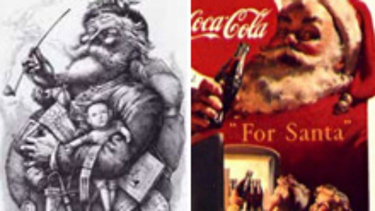 Santa Claus von Nast und ein Coca-Cola-Plakat aus den 50ern.