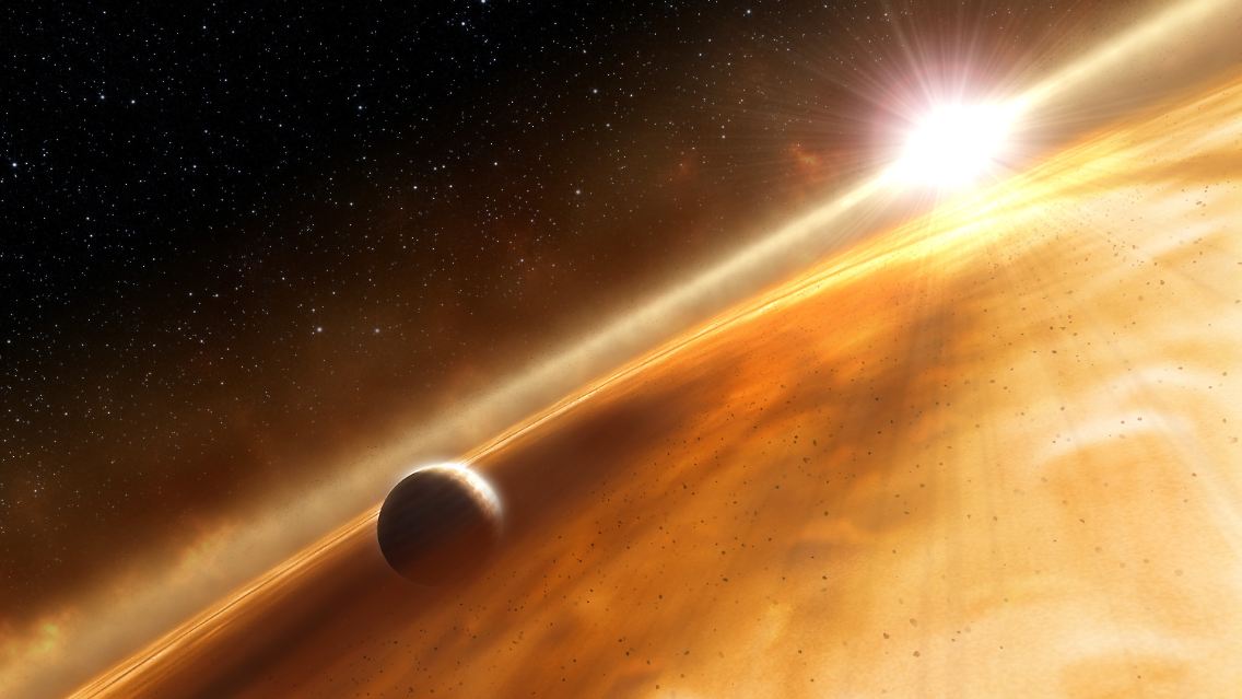 Dieser Exoplanet (l) ist nicht einsam unterwegs. Er umkreist den 25 Lichtjahre entfernten Stern Fomalhaut.