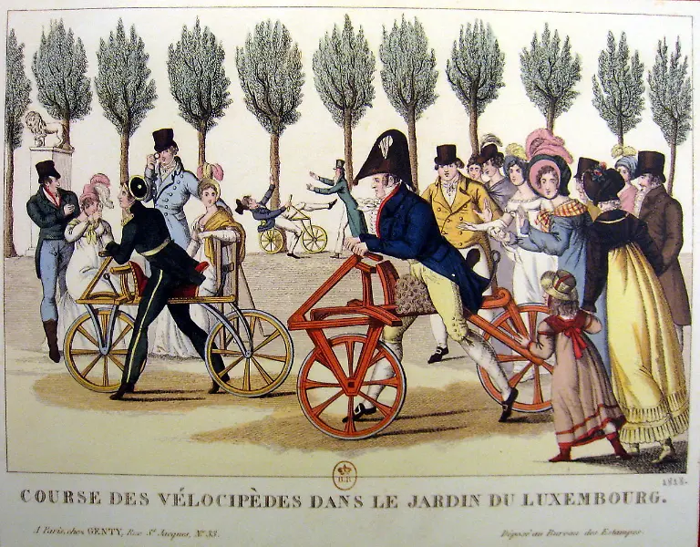 Velocipedes-Jardin-de-Luxembourg-1818-gemeinfrei