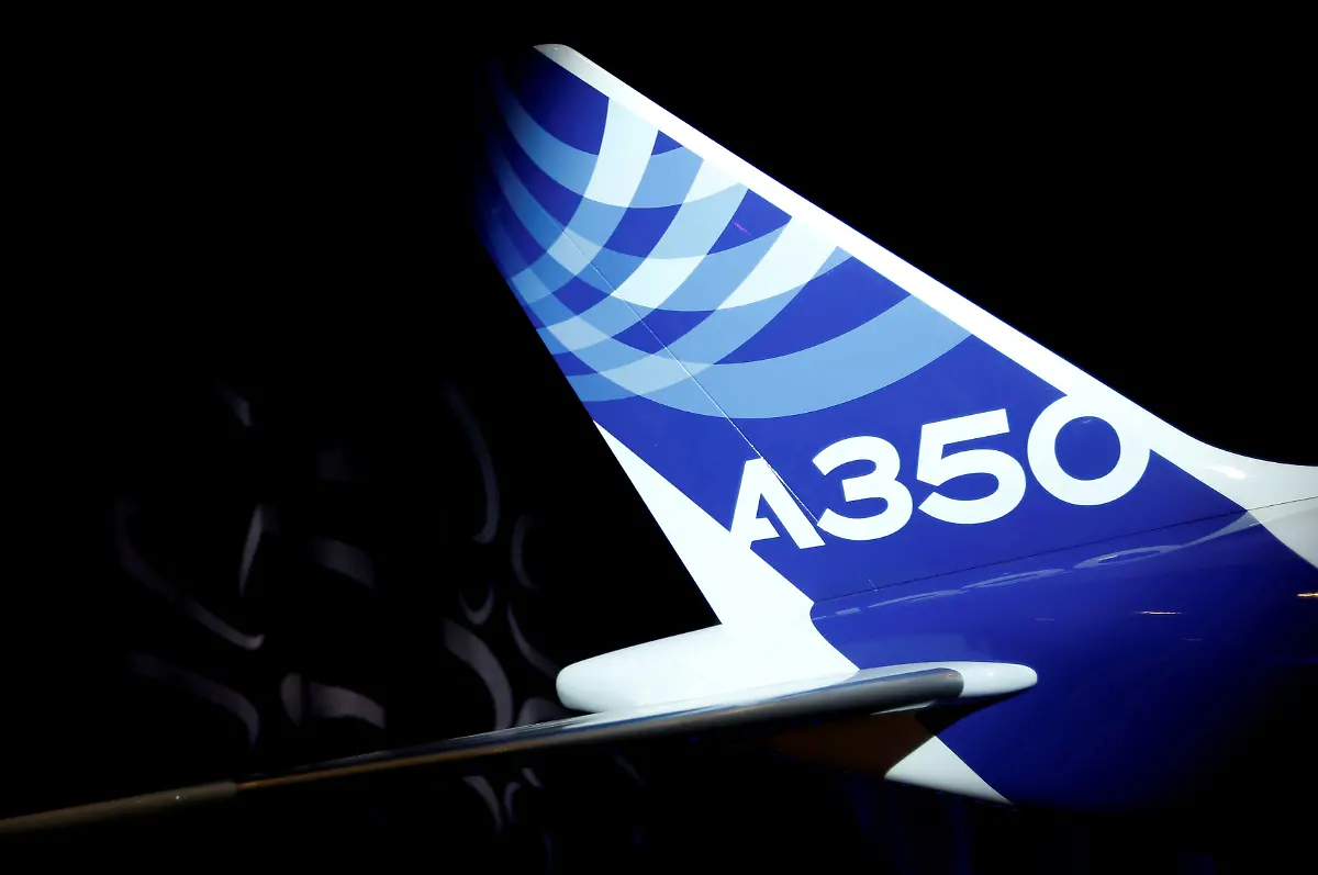 FILE-PHOTO-The-logo-of-an-Airbus-A350-1000-is-pictured-on-a-scale-model-during-its-maiden-flight-event-in-Colomiers-near-Toulouse-Southwestern-France-November-24-2016
