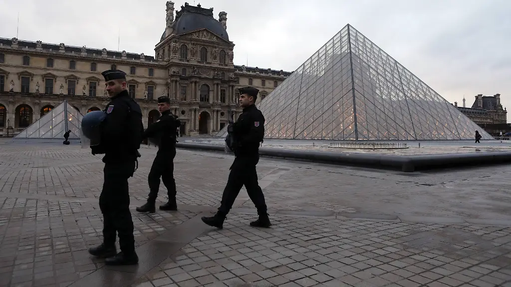 Themen-der-Woche-Angriff-auf-Soldaten-am-Louvre-in-Paris-Security-forces-keep-vigil-in-front-of-the-Louvre-Museum-in-Paris-France-on-February-3-2017-which-was-closed-following-a-terror-attack-The-area-was-sealed-off-after-an-assaillant-was-shot-and-wounded-after-he-attacked-soldiers-on-patrol-in-the-Louvre-s-underground-mall