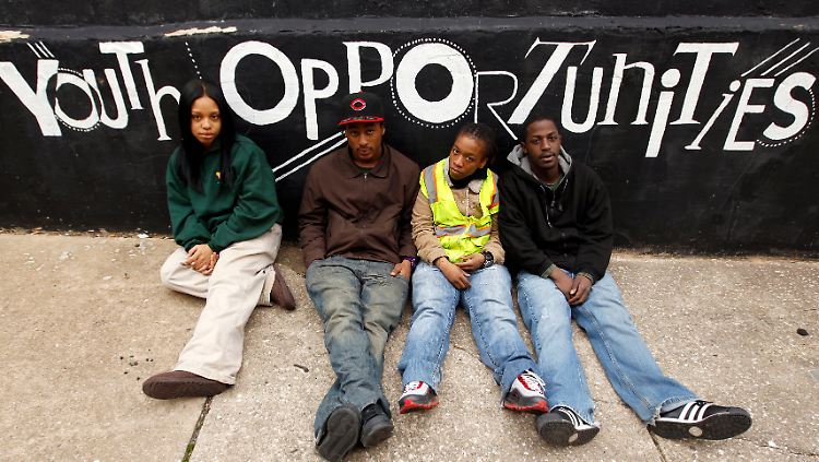 Aufruf gegen Jugendarbeitslosigkeit in Baltimore: Die Arbeitlosenquote liegt hier bei den 20- bis 24-Jährigen bei 15 Prozent. Damit ist sie doppelt so hoch wie die bei den über 55-Jährigen.