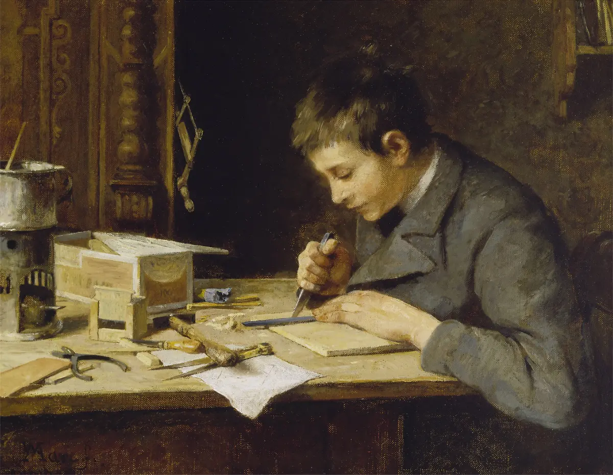 WikiWilhelm-Marc-Sohn-Franz-beim-Holzschneiden-um-1895