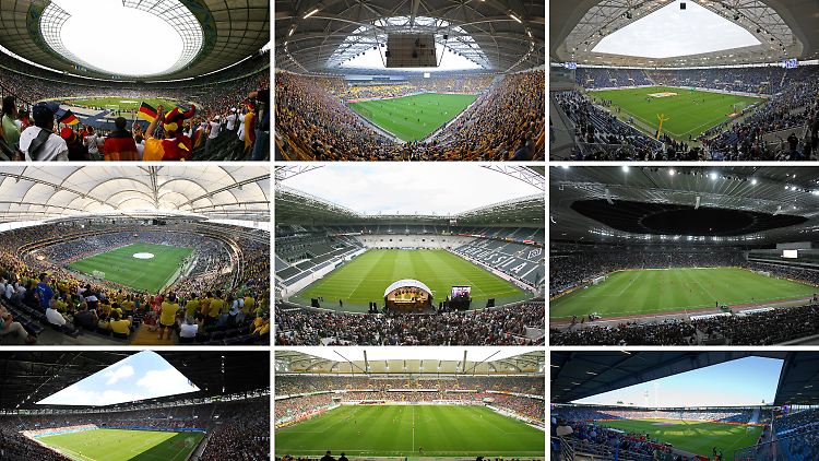 Die Spiele der Frauen-WM finden - von der pompösen Eröffnung im riesigen Berliner Olympiastadion (l.o.) abgesehen - in kleinen, aber feinen Arenen statt.