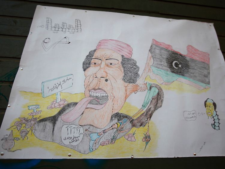 Eine Karikatur des Machthaber in der Rebellenhochburg Misrata.