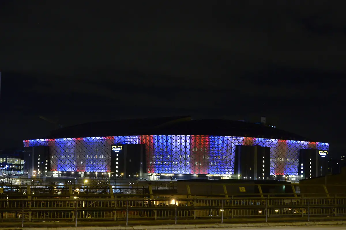Friends-Arena-in-Solna-outside-Stockholm-is-illuminated-in-the-French-colors
