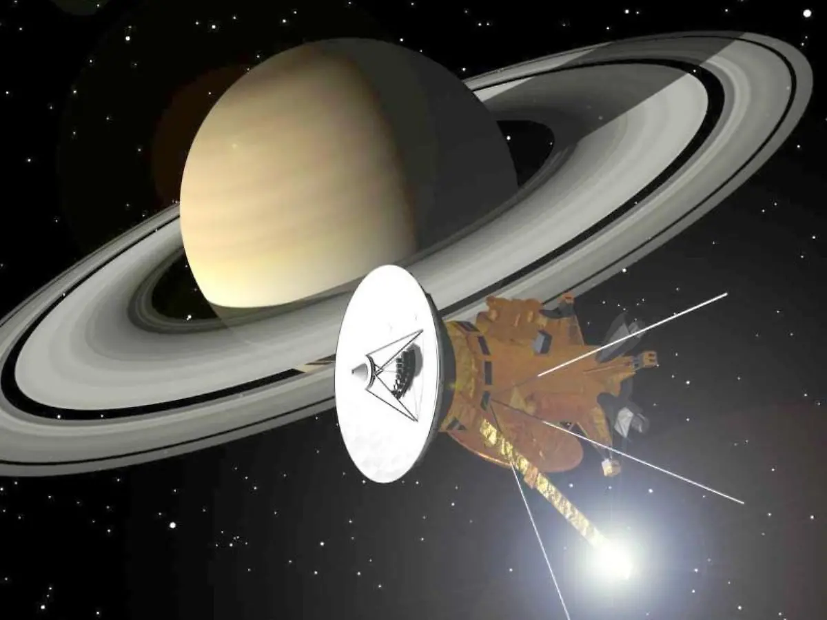Seit-Juli-2004-kreist-die-amerikanisch-europaeische-Raumsonde-Cassini-im-Saturnsystem-Computersimulation