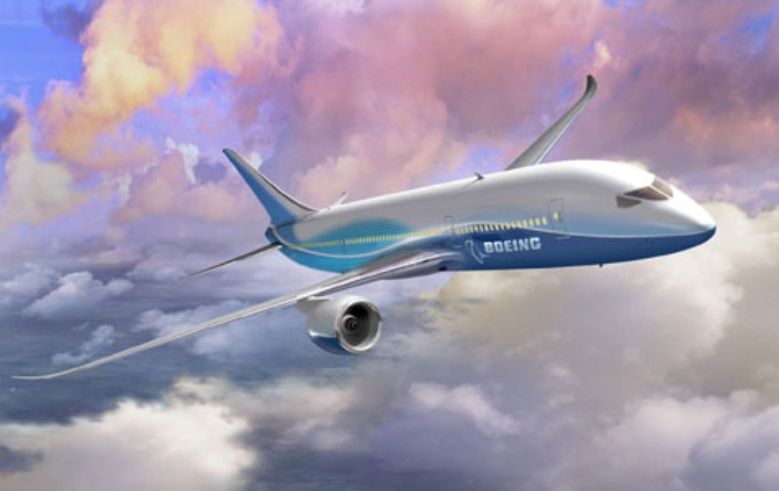 Über rosa Wolken schwebt er dahin, der Dreamliner.