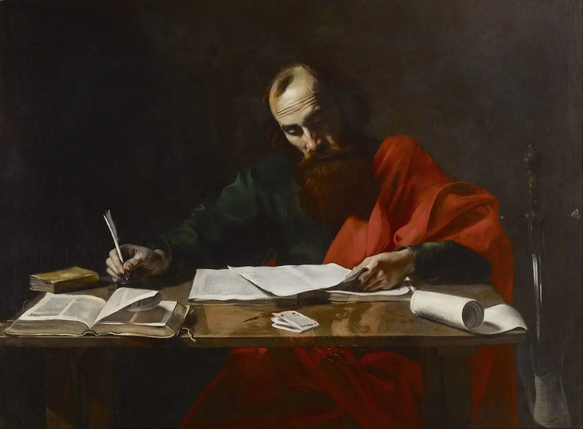 Probably-Valentin-de-Boulogne-Saint-Paul-Writing-His-Epistles-Google-Art-Project-1
