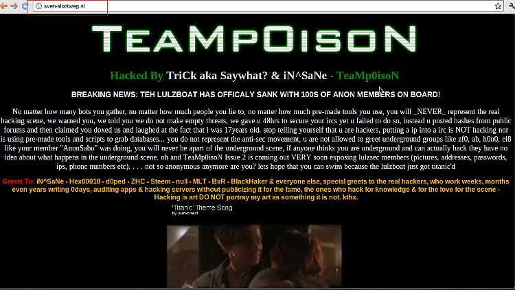Teampoison hat auf der Webseite des mutmaßlichen Lulzsec-Mitglieds Joebie91 eine Botschaft hinterlassen.