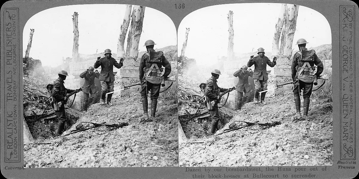 Vollstaendige-britische-Stereoskopie-von-Girdwood-Gefangennahme-ueberwaeltigter-deutsche-Soldaten