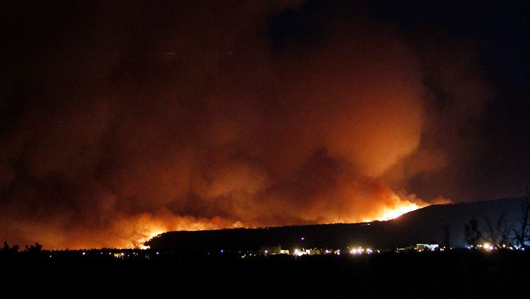 Das Feuer frisst sich mit rasender Geschwindigkeit durch das Grasland.