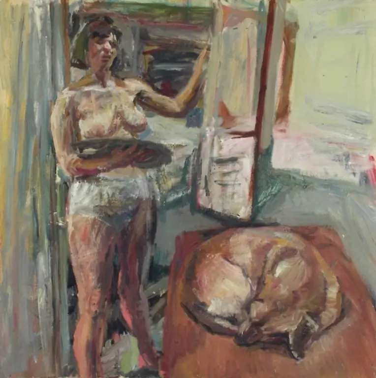 Clare-Menck-Selbstportraet-mit-Verdi-1991-im-Besitz-der-Kuenstlerin