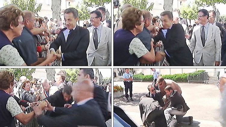 Fernsehbilder zeigen den Übergriff auf Sarkozy.