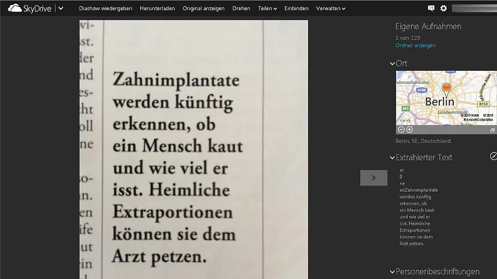 Skydrive-Texterkennung