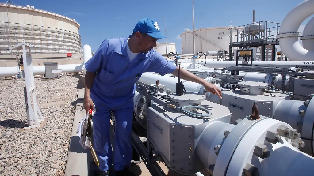 Ein-Arbeiter-prueft-Teile-einer-Anlage-nahe-Tripolis