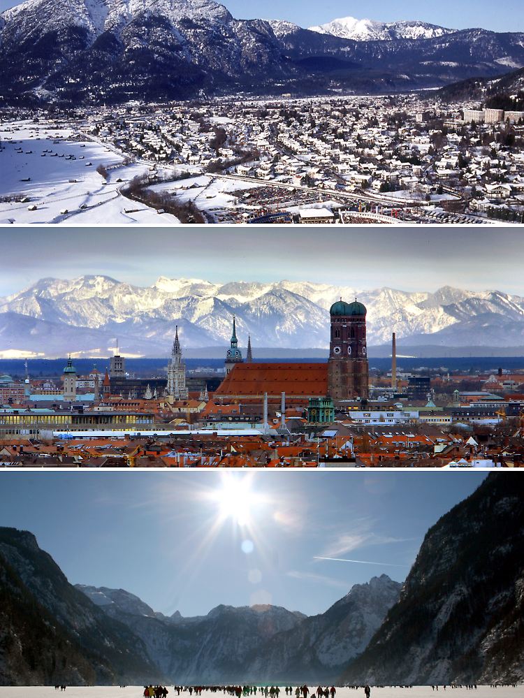 Die Wettkampfstätten in Sichtweite. Die Austragungsorte Garmisch-Partenkirchen, München und Königssee.