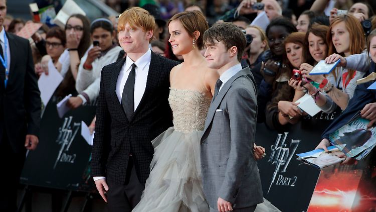 Die drei Hauptdarsteller Rupert Grint, Emma Watson und Daniel Radcliffe (von links).
