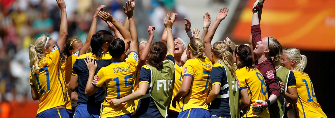 Schwedischer Jubel: Drei Toren gegen Australien stand nur ein Treffer für Australien gegenüber. Das heißt: WM-Halbfinale und Olympia sind gebucht.