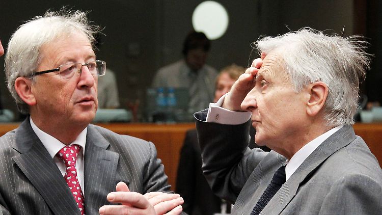 Die Lage ist zum Haareraufen: Eurogruppen-Chef Jean-Claude Juncker und EZB-Chef Jean-Claude Trichet am Rande der Beratungen in Brüssel.