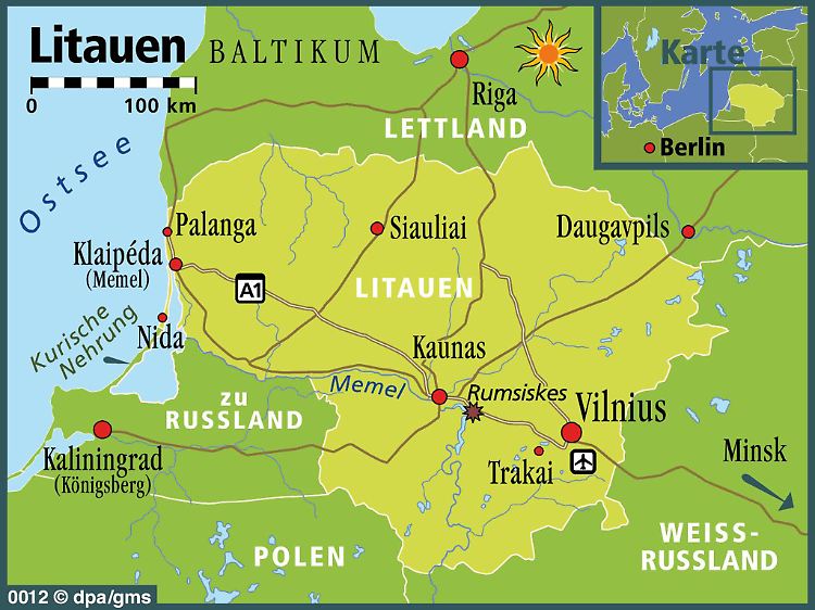Das flächenmäßig größte der drei baltischen Länder: Litauen grenzt an Lettland, die Ukraine, Polen und die russische Exklave Kaliningrad.