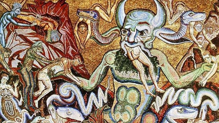 Höllenszene aus dem 13. Jahrhundert: Wer fällt dem Teufel hier zum Opfer? (Coppo di Marcovaldo, Baptisterium San Giovanni, Florenz)