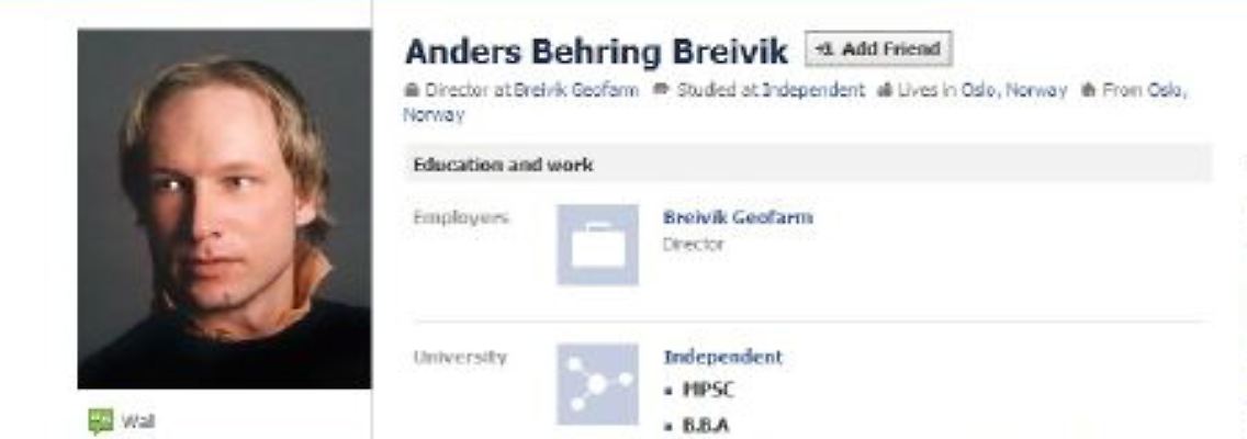 Das Facebook-Profil von Breivik.