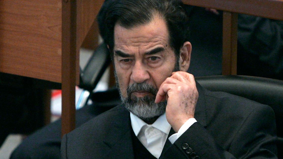 Saddam Hussein während des Prozesses gegen den ehemaligen Diktator.