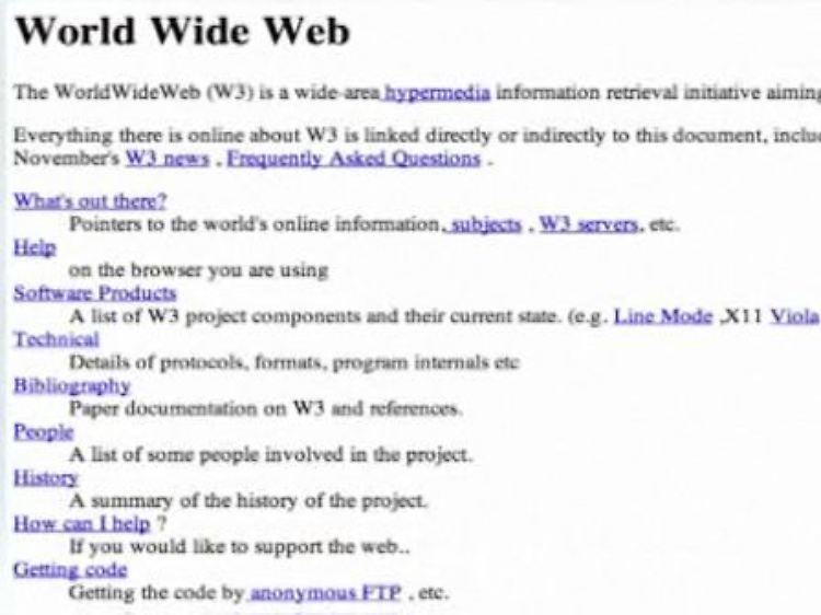 Die erste Webseite der Welt ist eine Beschreibung des Projektes World Wide Web.