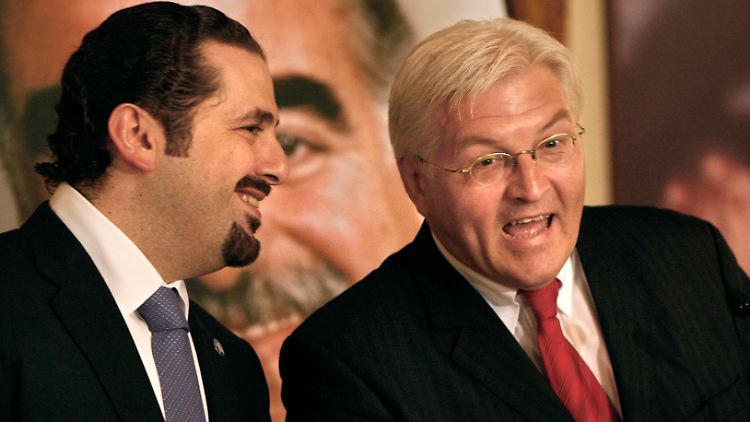 Steinmeier in bester Laune beim Gespräch mit dem Libanesischen Regierungschef Hariri.