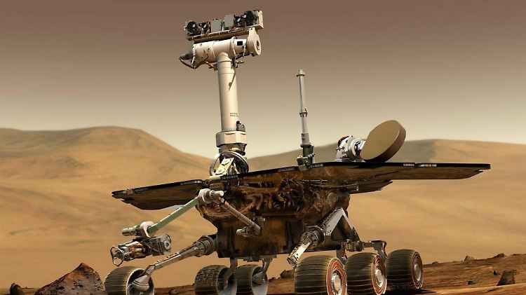 Die künstlerische Darstellung eines Mars-Rovers. 