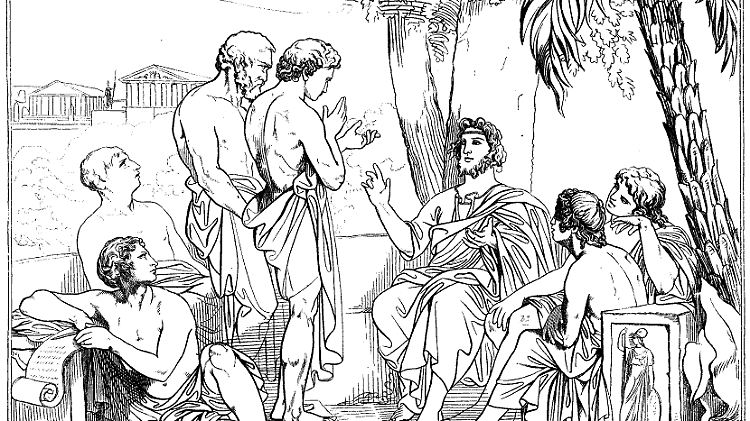 Platon im Gespräch mit seinen Schülern. 
