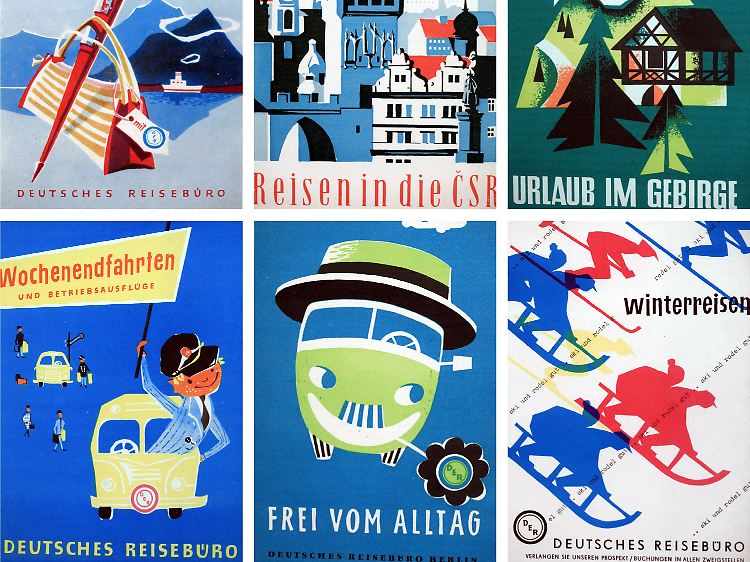 Werbeplakate vom Deutschen Reisebüro der DDR. (Dokumentationszentrum Alltagskultur der DDR in Eisenhüttenstadt)