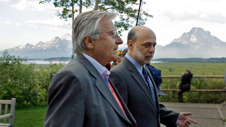 Zentralbanker beim Plausch: EZB-Chef Trichet (l.) und Fed-Chef Bernanke.