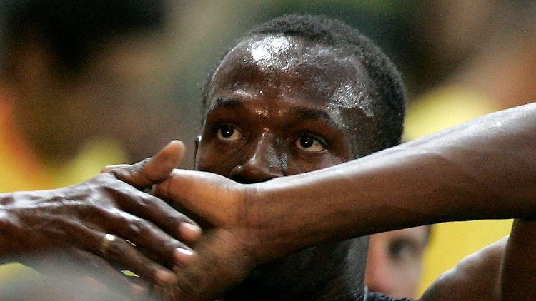 Usain Bolt nach seinem Sieg über 100 Meter
