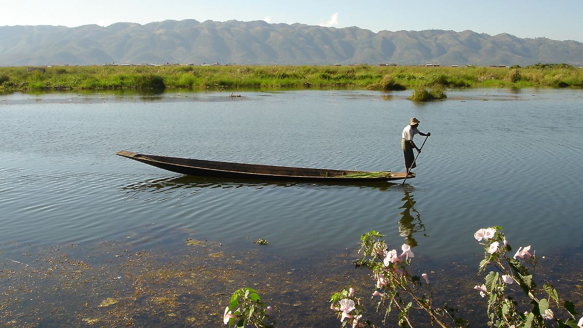 Ein Mann, ein Boot: Die Intha, die "Leute vom See", bewegen sich mit kräftigen Paddelstößen über die Wasseroberfläche.