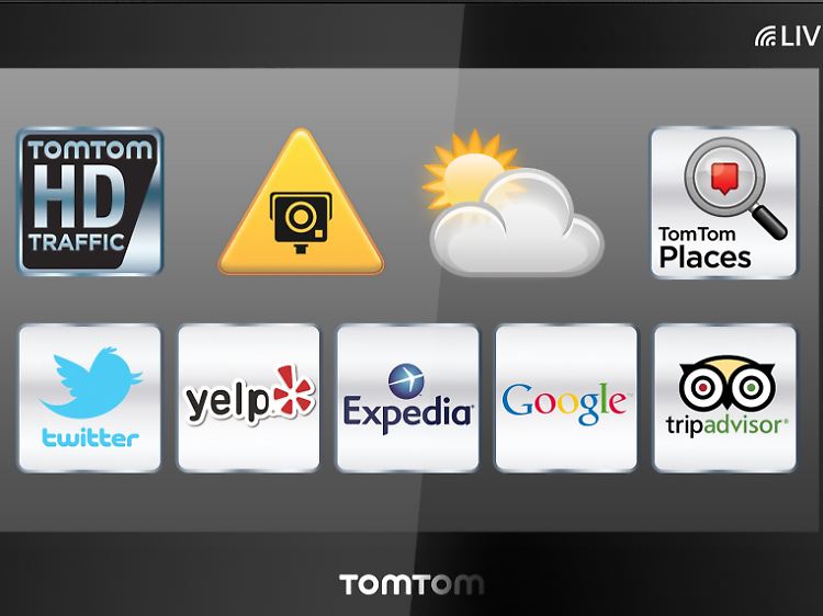 Mit dem neuen TomTom Go Live 1015 und spezielle Versionen von Expedia, TripAdvisor, Twitter und Yelp können Autofahrer ihre Ankunftszeit twittern und auf Hotel- und Restaurantbeurteilungen zurückgreifen.