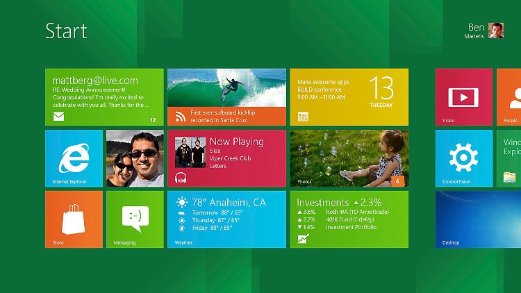 Der Start-Bildschirm von Windows 8.