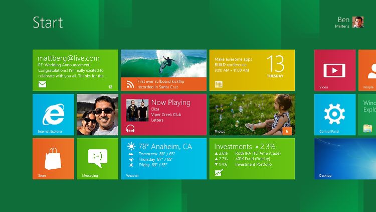 Windows 8 übernimmt die Kachel-Oberfläche des mobilen Betriebssystems Windows Phone.