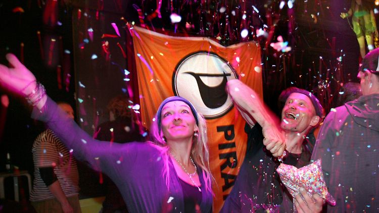 Bei der Wahlparty der Piraten am Sonntagabend.