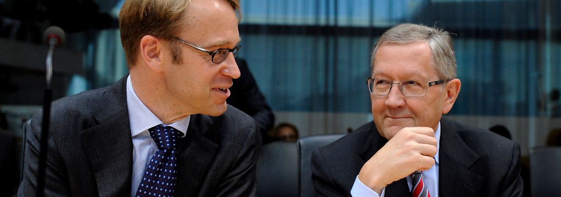 Bundesbank-Präsident Weidmann (l.) und EFSF-Chef Regling vor dem Haushaltsausschuss des Deutschen Bundestages.