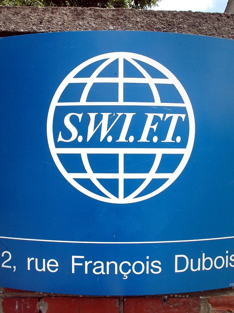 Das Swift-Logo am Hauptsitz der Firma in Brüssel.