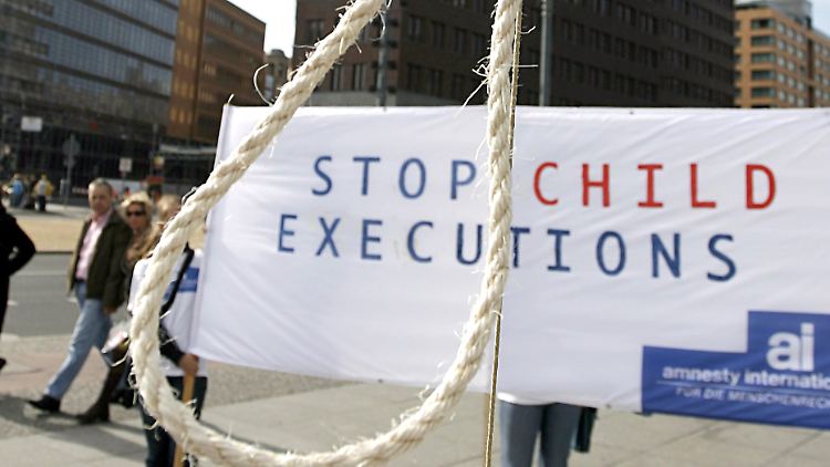 Internationaler Protest gegen Todesstrafe für Minderjährige.
