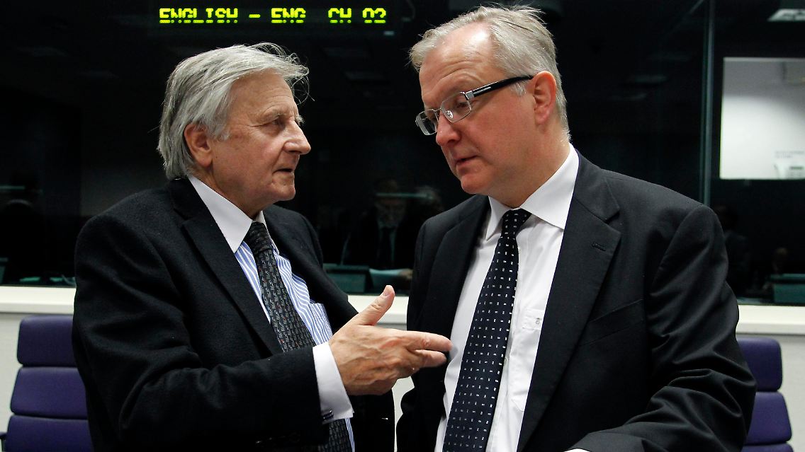 Furcht vor Bankenkrise: Olli Rehn (rechts) mit EZB-Chef Jean-Claude Trichet.