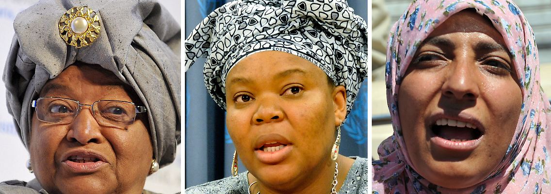 Liberias Präsidentin Ellen Johnson-Sirleaf, die liberianische Menschenrechtlerin Leymah Gbowee und Tawakkul Karman aus dem Jemen (v.l.n.r.).