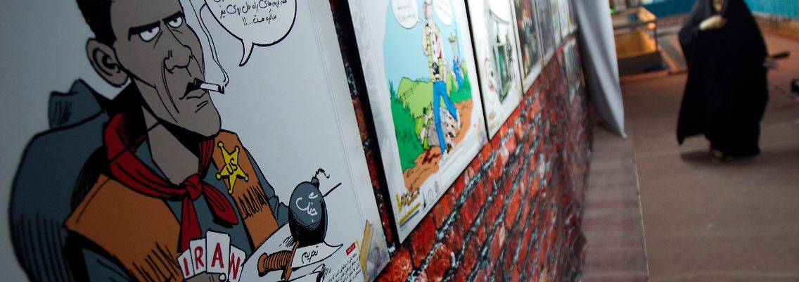 Obama als Kriegstreiber: Eine Karikatur in einer Ausstellung in Teheran.